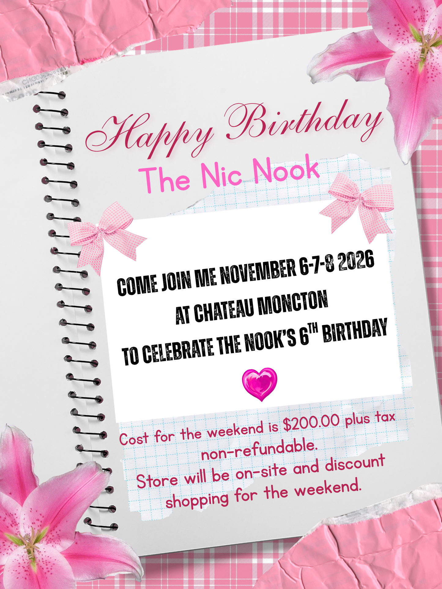 Nic Nook 6th Anniversary Weekend Crop - Nov 2026