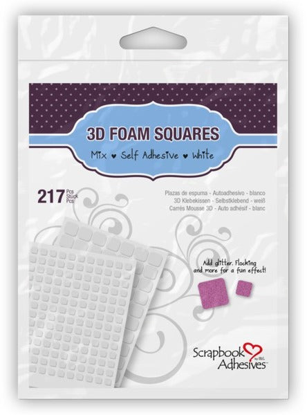 3D Foam Squares Mix - .25" x .5" x .08" - White