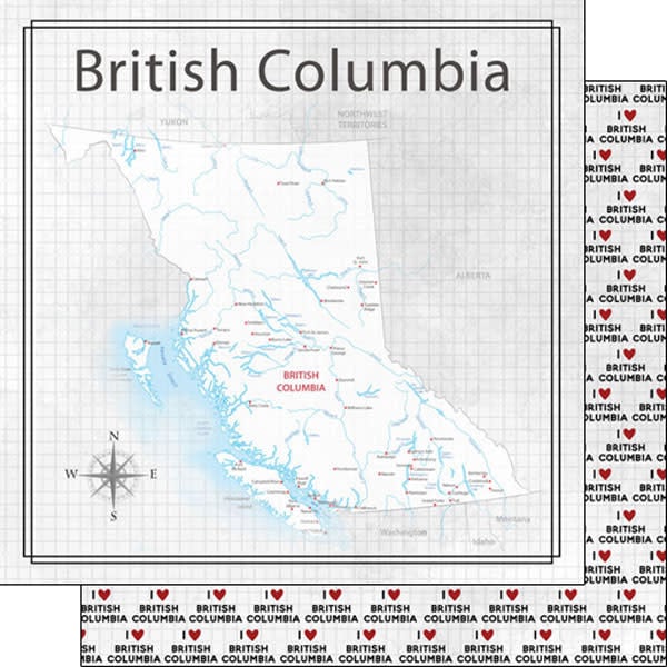 British Colombia Adventure Map - 12x12 Pattern Paper