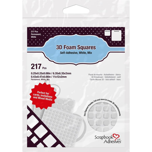 3D Foam Squares Mix - .25" x .5" x .08" - White