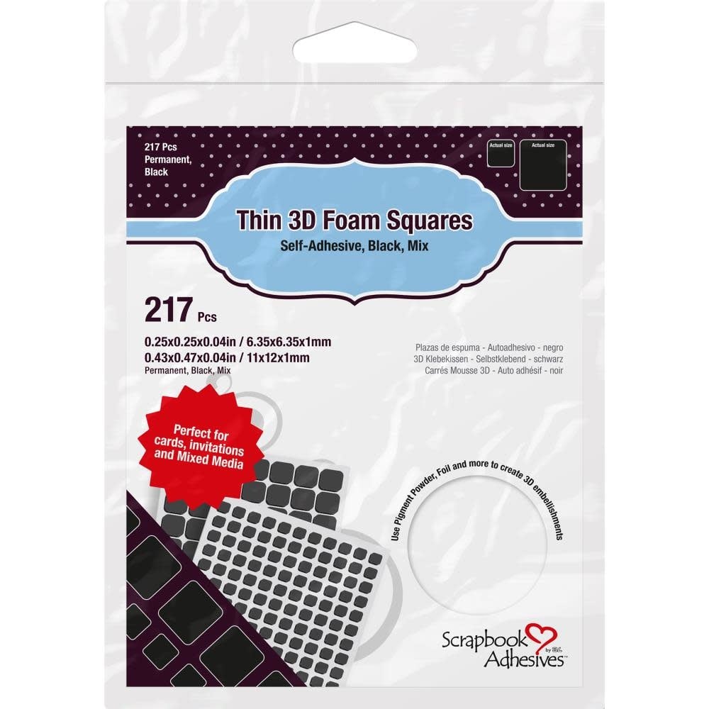 3D Foam Squares Mix - .25" x .5" X .04" - Black