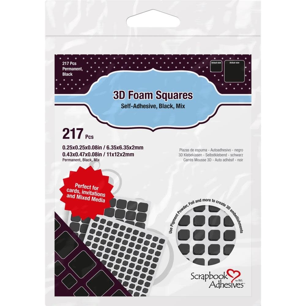 3D Foam Squares Mix - .25" x .5" x .08" - Black