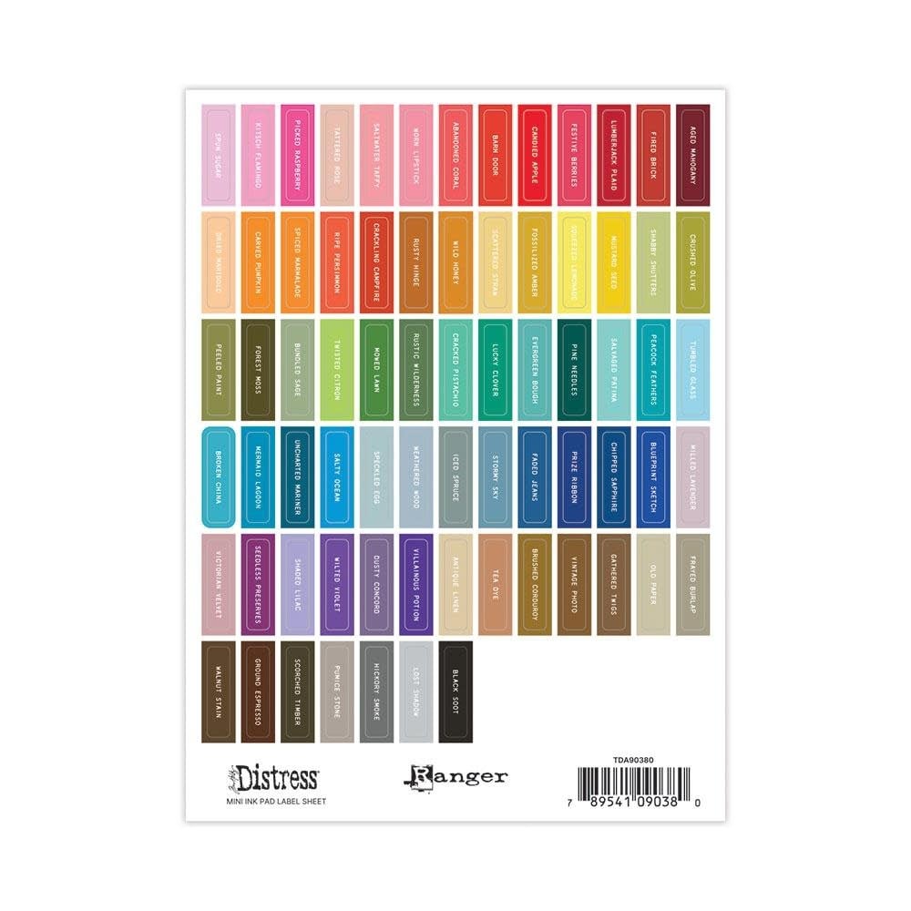 Distress Small Mini Ink Pad Label Sheet (White Lettering)