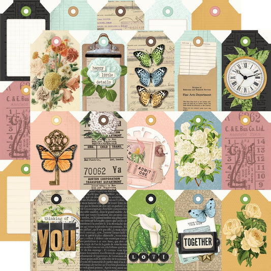 Simple Vintage Junk Drawer - Tag Elements - 12x12 Pattern Paper