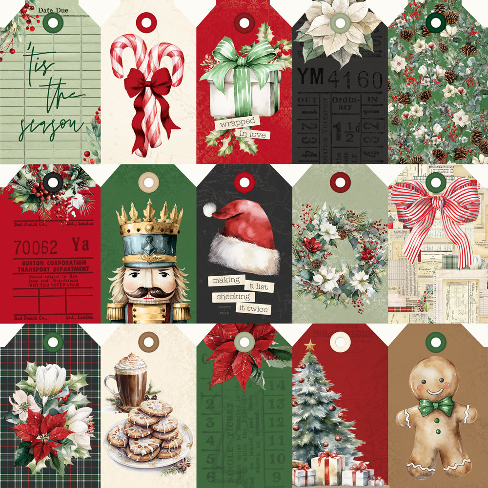 Simple Vintage Old-Fashioned Christmas - Tag Elements - 12x12 Pattern Paper