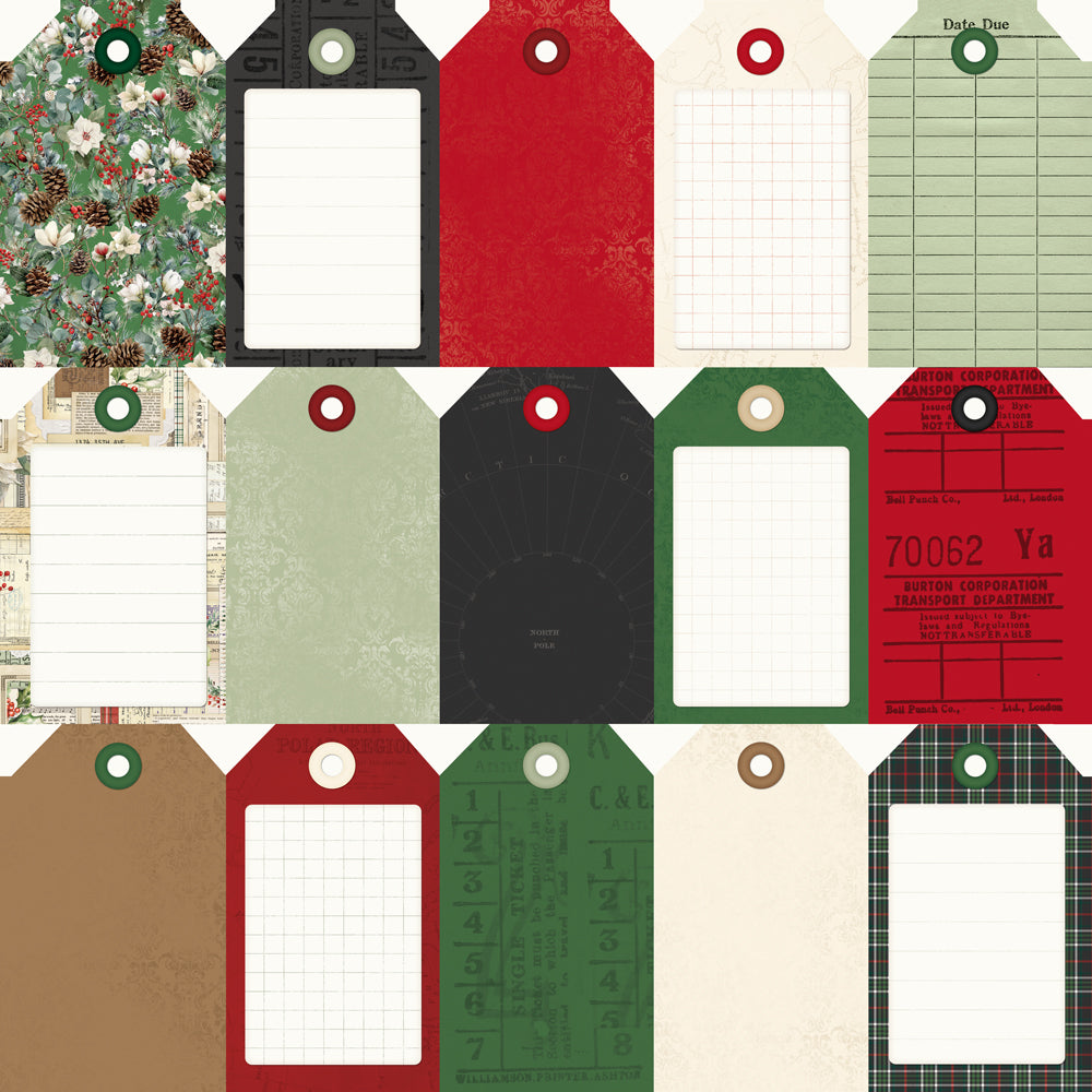 Simple Vintage Old-Fashioned Christmas - Tag Elements - 12x12 Pattern Paper