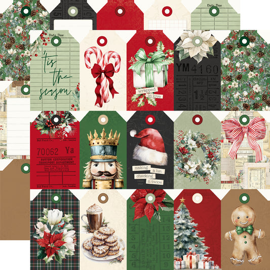 Simple Vintage Old-Fashioned Christmas - Tag Elements - 12x12 Pattern Paper