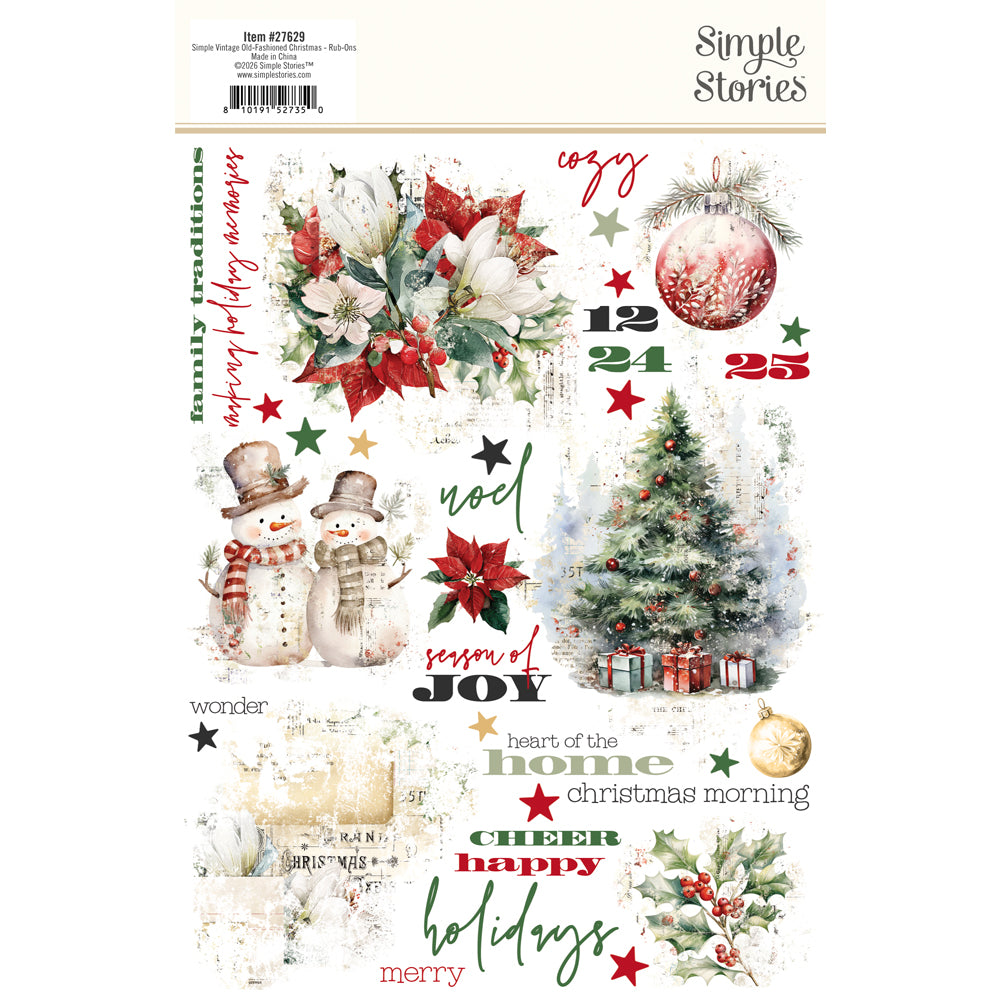 Simple Vintage Old-Fashioned Christmas - Rub-Ons
