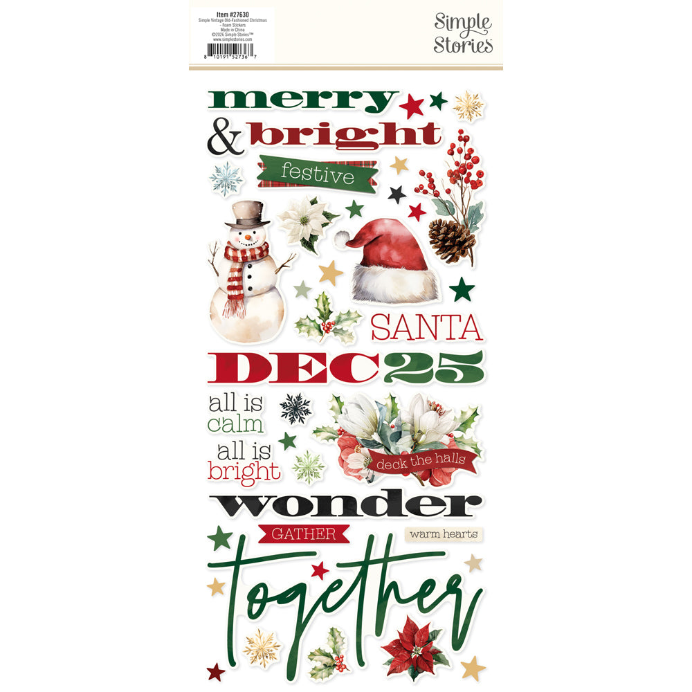 Simple Vintage Old-Fashioned Christmas - Foam Stickers