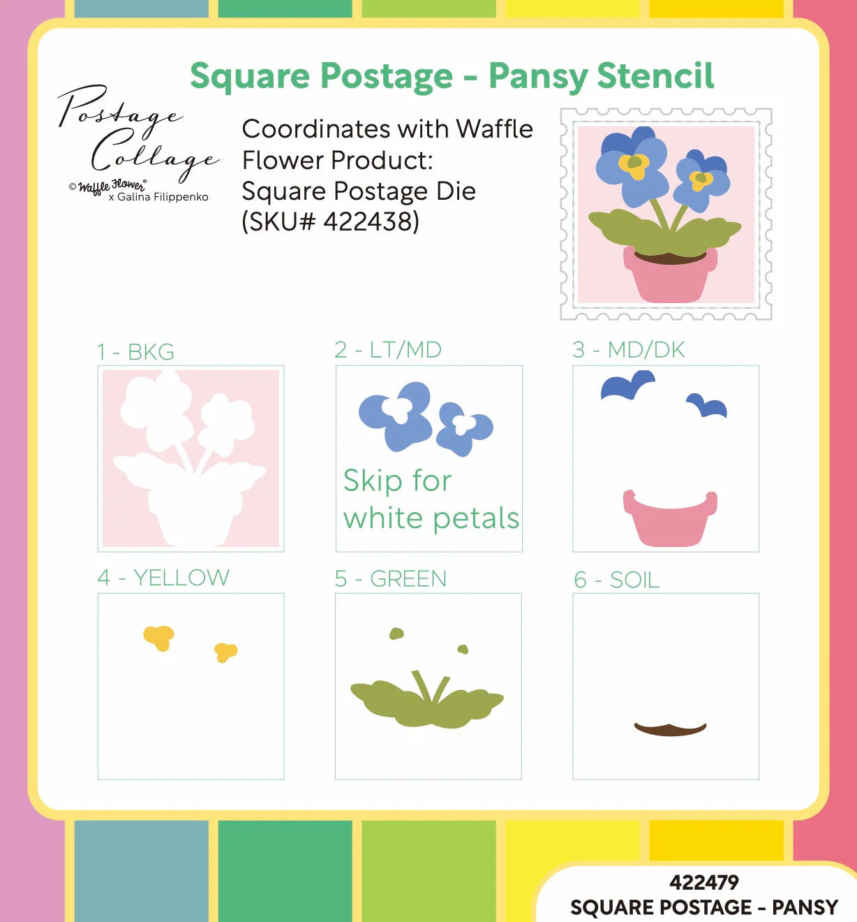 Square Postage Pansy - Stencil