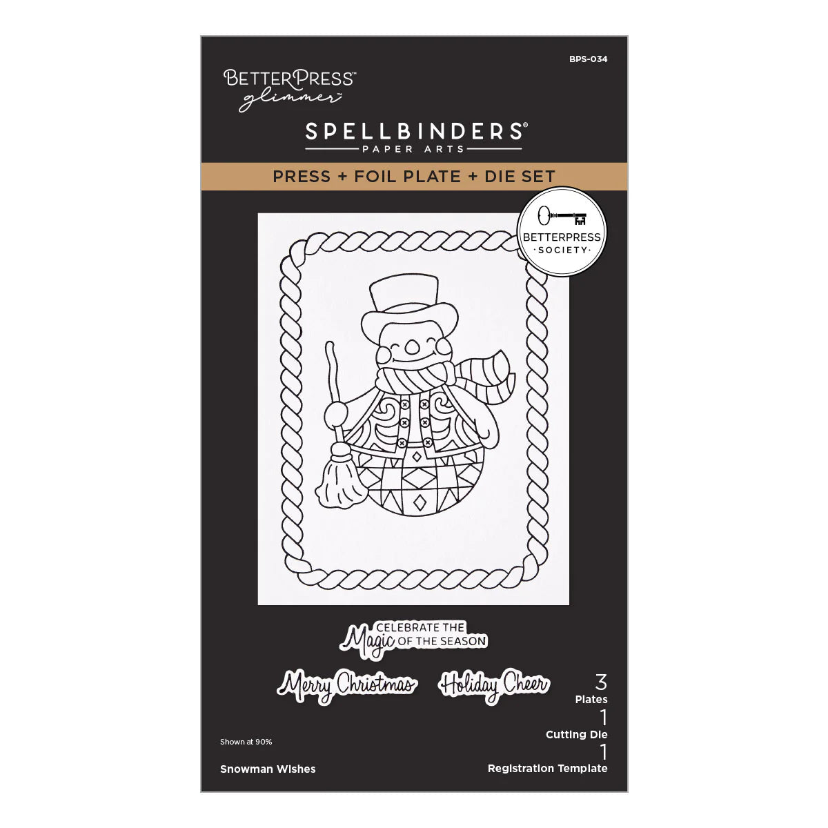 Betterpress Society - Snowman Wishes - Press Plate, Die & Stencil - July 2026