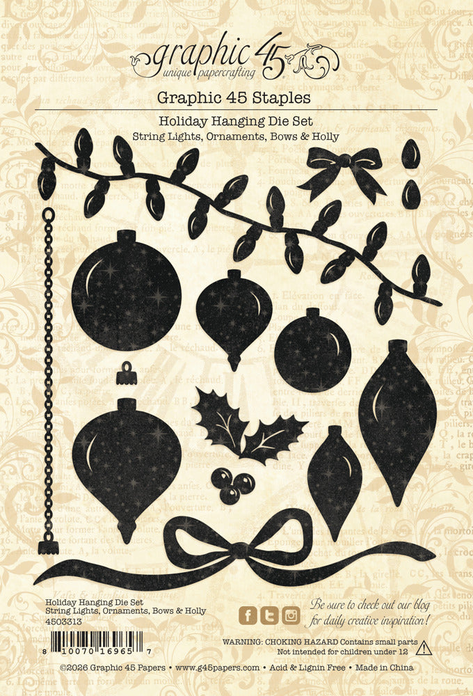 Holiday - String Lights, Ornaments, Bows & Holly - Die