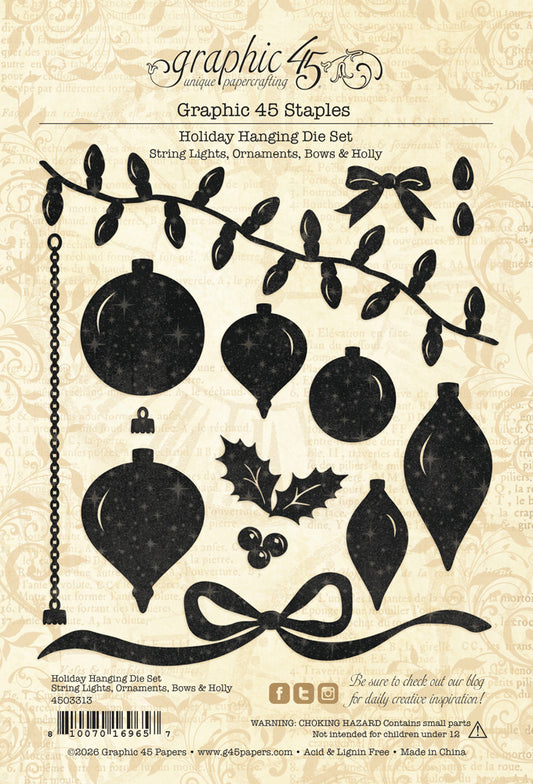Holiday - String Lights, Ornaments, Bows & Holly - Die
