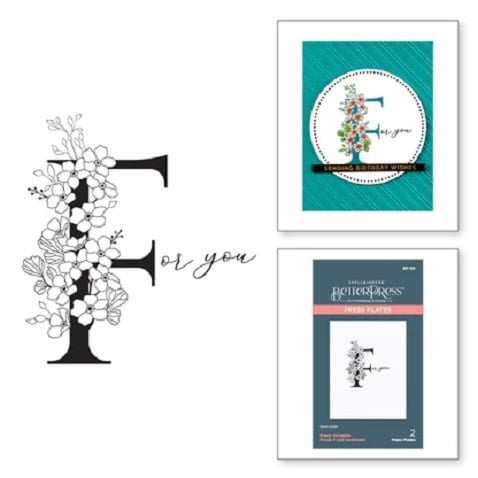 Everyday Occasion Floral Alphabet Collection - Floral F and Sentiment - Press Plates