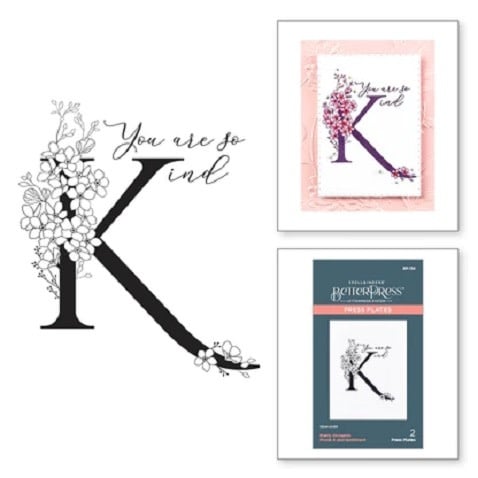 Everyday Occasion Floral Alphabet Collection - Floral K and Sentiment - Press Plates