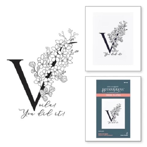 Everyday Occasion Floral Alphabet Collection - Floral V and Sentiment - Press Plates