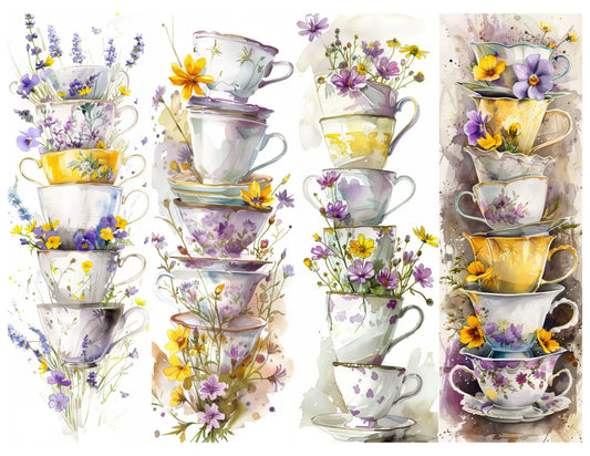 Floral Tea Cups - Bookmark Sheet