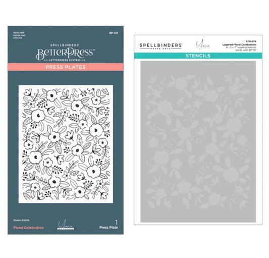 Let's Celebrate Collection - Floral Celebration - Press Plate and  Stencil Bundle